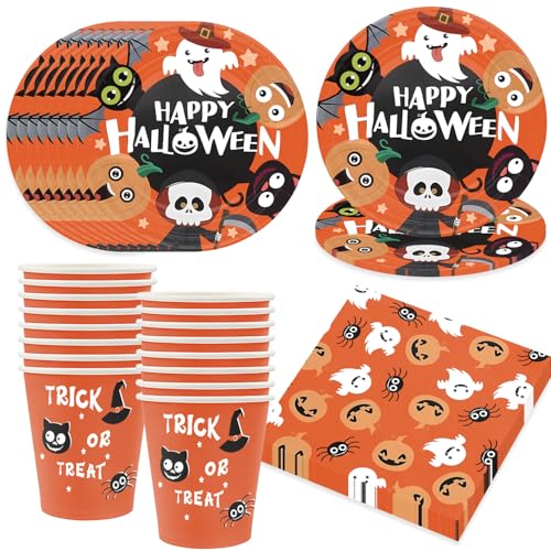 Bikasun Halloween Partygeschirr Set, 16 Gäste Halloween Party Geschirr Teller Set, Teller Becher Servietten Pappteller Party Deko für Kinder Bikasun Halloween Partygeschirr Set, 16 Gäste Halloween Party Geschirr Teller Set, Teller Becher Servietten Pappteller Party Deko für Kinder von Bikasun
