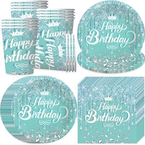 Bikasun Hellblau Partygeschirr Set, 16 Gäste Blau Diamant Geburtstag Geschirr, Kindergeburtstag Teller Becher Servietten Pappteller Party Deko Mädchen Jungen Tischdekoration Bikasun Hellblau Partygeschirr Set, 16 Gäste Blau Diamant Geburtstag Geschirr, Kindergeburtstag Teller Becher Servietten Pappteller Party Deko Mädchen Jungen Tischdekoration von Bikasun