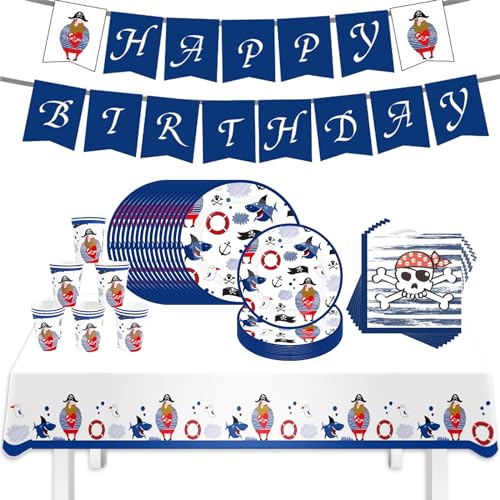 Bikasun Piraten Partygeschirr Set, Party Papptellerfür 16 Gäste, Kindergeburtstag Geschirr Set mit Papierteller Becher Servietten Banner Tischdecke, Jungen Mädchen Geburtstag Dekoration Bikasun Piraten Partygeschirr Set, Party Papptellerfür 16 Gäste, Kindergeburtstag Geschirr Set mit Papierteller Becher Servietten Banner Tischdecke, Jungen Mädchen Geburtstag Dekoration von Bikasun