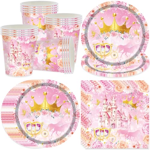 Bikasun Schloss Prinzessin Partygeschirr Set, Glitzer Rosa Schloss Geburtstag kindergeburtstag Deko, Pappteller Pappbecher Servietten für 16 Gäste, für Prinzessin Schloss Thema Baby Dusche Hochzeit Bikasun Schloss Prinzessin Partygeschirr Set, Glitzer Rosa Schloss Geburtstag kindergeburtstag Deko, Pappteller Pappbecher Servietten für 16 Gäste, für Prinzessin Schloss Thema Baby Dusche Hochzeit von Bikasun