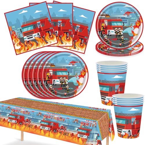 Bikasun Feuerwehrmann Partygeschirr, Fireman Geschirr Set, Fireman Party Set mit Teller Tasse Tischdecke Servietten, Feuerwehr Tischdekoration Kindergeburtstag Deko Feuerwehrauto Feuerwehr Geburtstag Bikasun Feuerwehrmann Partygeschirr, Fireman Geschirr Set, Fireman Party Set mit Teller Tasse Tischdecke Servietten, Feuerwehr Tischdekoration Kindergeburtstag Deko Feuerwehrauto Feuerwehr Geburtstag von Bikasun