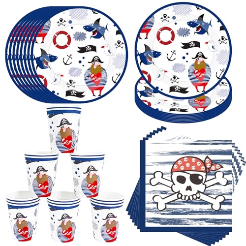 Piraten Partygeschirr Set, Piratenschiff Party Pappteller für 16 Gäste, Kindergeburtstag Geschirr Set mit Papierteller Becher Servietten, Jungen Mädchen Geburtstagsfeier Party Geburtstag Dekoration Piraten Partygeschirr Set, Piratenschiff Party Pappteller für 16 Gäste, Kindergeburtstag Geschirr Set mit Papierteller Becher Servietten, Jungen Mädchen Geburtstagsfeier Party Geburtstag Dekoration von Bikasun