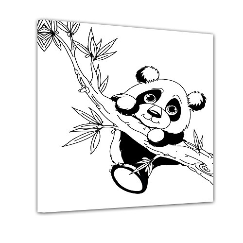 Panda am Ast - Ausmalbild auf Leinwand, aufgespannt auf Rahmen - Quadrat-Format - 50x50 cm von Bilderdepot24