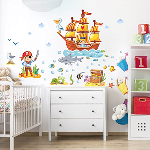 Wandtattoo Kinderzimmer Piraten Set, Größe HxB:120cm x 180cm von Bilderwelten
