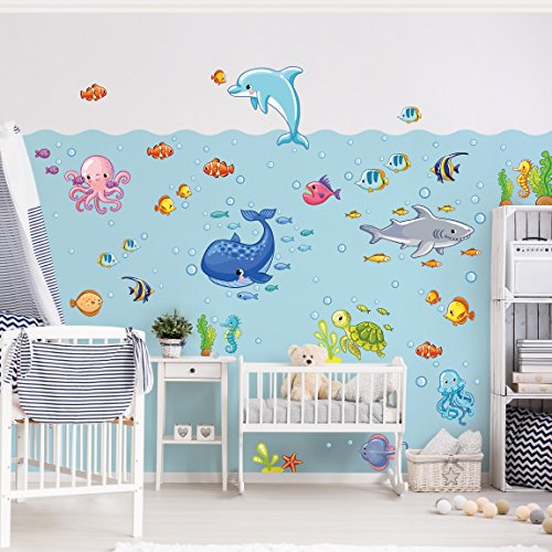 Wandtattoo Kinderzimmer Unterwasserwelt - Fisch Set, Größe HxB:100cm x 150cm von Bilderwelten