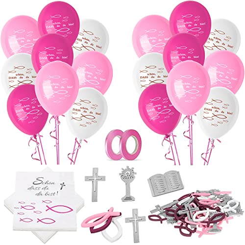 Kommunion Deko, Deko Konfirmation Mädchen Taufe Deko, 32 Stück Servietten Taufe Servietten Konfirmation 50 Fisch 24 Luftballons Rose, Tischdeko Konfirmation Erstkommunion Deko Kommunion Deko, Deko Konfirmation Mädchen Taufe Deko, 32 Stück Servietten Taufe Servietten Konfirmation 50 Fisch 24 Luftballons Rose, Tischdeko Konfirmation Erstkommunion Deko von Bililike