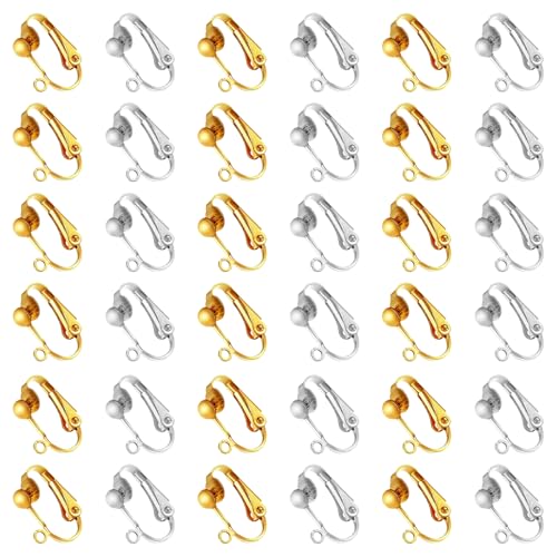 Ohrring-Clip-Verschlüsse, Messing, rund, flache Rückseite, leicht zu öffnende Schlaufe für DIY-Ohrringe, Basteln und Umwandeln von Ohrsteckern (Gold und Silber), 36 Stück von Bilkeru
