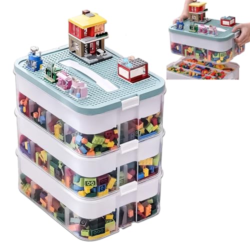Billowvolve Aufbewahrungsbox für Bausteine Ablagefächer mit Deckel 3 Ebenen Stapelbar Transparente Sortierbox mit Griff Stapelboxen Kunststoff Sortierboxen von Billowvolve