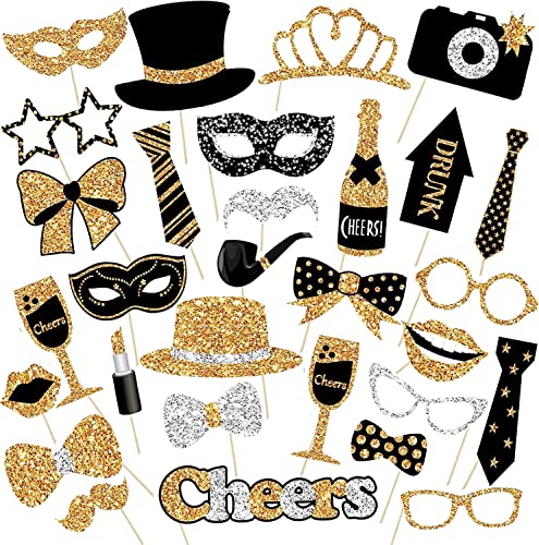 30 Stück Party Fotoautomat Requisiten Foto Booth Props für Geburtstag Hochzeit Abschlussball Neujahr Party Zubehör Mischung mit Hut, Lippenstift, Krawatte, Kronen von BillyBath