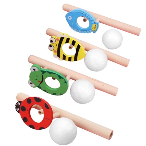 Biluer 4 Stück Party Puste Spiel, Puste Ball Spiel Mit Karikatur Pustespiel Ball Holzspiele Kinder Schwebender Pustespiel Pfeife Für Party Und Alltagslebensleben von Biluer