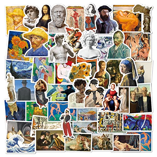 50PCS Berühmte Gemälde & Skulpturen Kunst Aufkleber, Western Retro Van Gogh Ölgemälde Stil Aufkleber, for Water Bottles, Laptop, Skateboard von Bimani