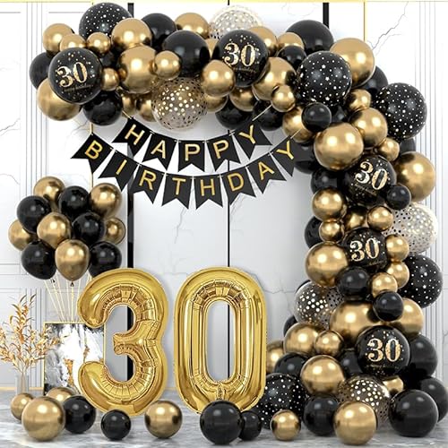 Luftballons 30 Geburtstag Deko, 30. Geburtstag Mann Frauen, 30 Jahr Geburtstagdeko, Happy Birthday Girlande Ballon Schwarz Gold Dekoration für Geburtstag, Geburtstagsdeko von Bimhayuu
