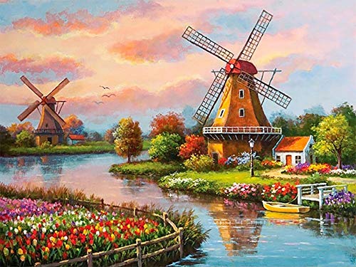 Bimkole 5D DIY Diamond Painting Zubehör Diamant Malerei Kit Windmühle Landschaft Bohren voll Strass Set, Gemälde Malen nach Zahlen mit Dekoration 40 * 50 cm (d5-772) von Bimkole