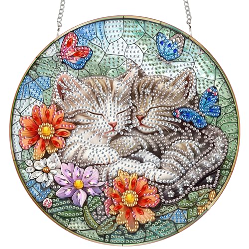 Bimkole 5D Diamond Painting Anhänger Katze, Hängende Diamantkunst Diamant Malsets, Diamond Painting Kit Blumentiere, Fensteranhänger Deko für Zuhause Garten Tür & Außenbereich 20x20 cm Bimkole 5D Diamond Painting Anhänger Katze, Hängende Diamantkunst Diamant Malsets, Diamond Painting Kit Blumentiere, Fensteranhänger Deko für Zuhause Garten Tür & Außenbereich 20x20 cm von Bimkole