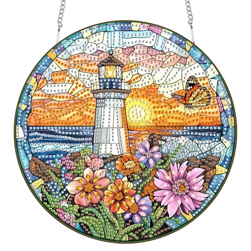 Bimkole 5D Diamond Painting Anhänger Leuchtturm, Hängende Diamantkunst Diamant Malsets, Diamond Painting Kit Blumen, Fensteranhänger Deko für Zuhause Garten Tür & Außenbereich 20x20 cm Bimkole 5D Diamond Painting Anhänger Leuchtturm, Hängende Diamantkunst Diamant Malsets, Diamond Painting Kit Blumen, Fensteranhänger Deko für Zuhause Garten Tür & Außenbereich 20x20 cm von Bimkole