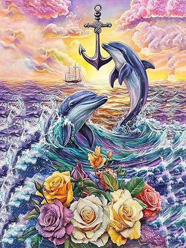 Bimkole 5D Diamond Painting Kits Zubehör Delphin, Tierblume Diamant Malerei Kit Voll Runde Bohrer Malen nach Zahlen Malerei Stickerei Kreuzstich Diamond Dekoration 30x40 cm Bimkole 5D Diamond Painting Kits Zubehör Delphin, Tierblume Diamant Malerei Kit Voll Runde Bohrer Malen nach Zahlen Malerei Stickerei Kreuzstich Diamond Dekoration 30x40 cm von Bimkole