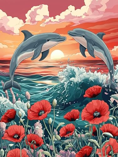 Bimkole 5D Diamond Painting Kits Zubehör Delphin, Tulpe Diamant Malerei Kit Voll Runde Bohrer Malen nach Zahlen Malerei Stickerei Kreuzstich Diamond Dekoration 30x40 cm Bimkole 5D Diamond Painting Kits Zubehör Delphin, Tulpe Diamant Malerei Kit Voll Runde Bohrer Malen nach Zahlen Malerei Stickerei Kreuzstich Diamond Dekoration 30x40 cm von Bimkole