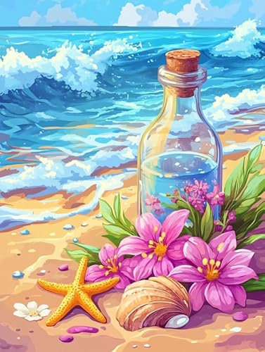 Bimkole 5D Diamond Painting Kits Zubehör Driftflasche, Strand Diamant Malerei Kit Voll Runde Bohrer Malen nach Zahlen Malerei Stickerei Kreuzstich Diamond Dekoration 30x40 cm von Bimkole