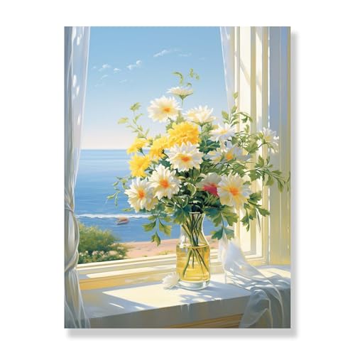 Bimkole 5D Diamond Painting Kits Zubehör Fenster, Blume Diamant Malerei Kit Voll Runde Bohrer Malen nach Zahlen Malerei Stickerei Kreuzstich Diamond Dekoration 30x40 cm von Bimkole