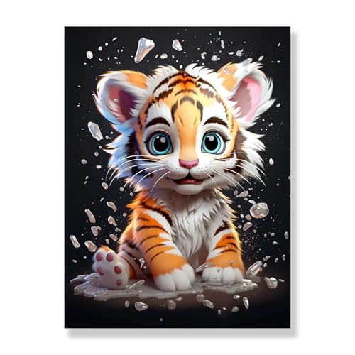 Bimkole 5D Diamond Painting Kits Zubehör Kleiner Tiger, Tier Diamant Malerei Kit Voll Runde Bohrer Malen nach Zahlen Malerei Stickerei Kreuzstich Diamond Dekoration 30x40 cm von Bimkole