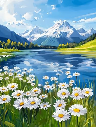 Bimkole 5D Diamond Painting Kits Zubehör Landschaft, Blumen Am Seeufer Diamant Malerei Kit Voll Runde Bohrer Malen nach Zahlen Malerei Stickerei Kreuzstich Diamond Dekoration 30x40 cm von Bimkole