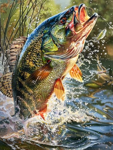 Bimkole DIY 5D Diamond Painting Kits Zubehör, Diamant Malerei Kit Fisch Voll Runde Bohrer Malen nach Zahlen Malerei Stickerei Kreuzstich Diamond Dekoration (30X40cm) QG3436 von Bimkole
