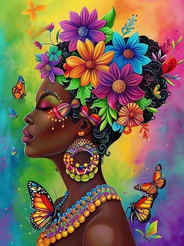 Bimkole DIY 5D Diamond Painting Kits Zubehör Afroamerikanische Frau, Blume Diamant Malerei Kit Voll Runde Bohrer Malen nach Zahlen Malerei Stickerei Kreuzstich Diamond Dekoration 30x40cm Bimkole DIY 5D Diamond Painting Kits Zubehör Afroamerikanische Frau, Blume Diamant Malerei Kit Voll Runde Bohrer Malen nach Zahlen Malerei Stickerei Kreuzstich Diamond Dekoration 30x40cm von Bimkole
