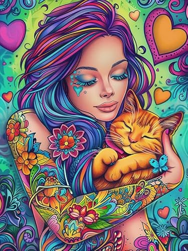 Bimkole DIY 5D Diamond Painting Kits Zubehör Frau, Katzenliebe Diamant Malerei Kit Voll Runde Bohrer Malen nach Zahlen Malerei Stickerei Kreuzstich Diamond Dekoration 30x40cm Bimkole DIY 5D Diamond Painting Kits Zubehör Frau, Katzenliebe Diamant Malerei Kit Voll Runde Bohrer Malen nach Zahlen Malerei Stickerei Kreuzstich Diamond Dekoration 30x40cm von Bimkole