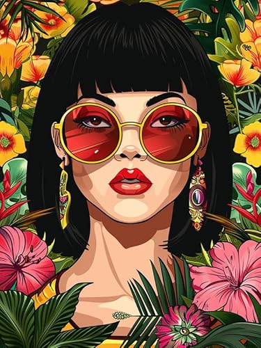 Bimkole DIY 5D Diamond Painting Kits Zubehör Modische Afrikanische Frau, Blume Diamant Malerei Kit Voll Runde Bohrer Malen nach Zahlen Malerei Stickerei Kreuzstich Diamond Dekoration 30x40cm von Bimkole