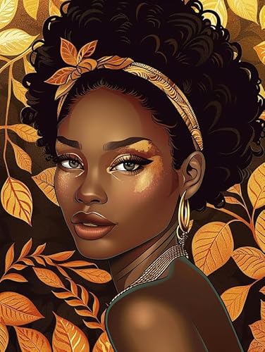 Bimkole DIY 5D Diamond Painting Zubehör Afroamerikanische Frau, Blatt Diamant Malerei Kit Voll Runde Bohrer Malen nach Zahlen Malerei Stickerei Kreuzstich Diamond Dekoration 30x40cm von Bimkole