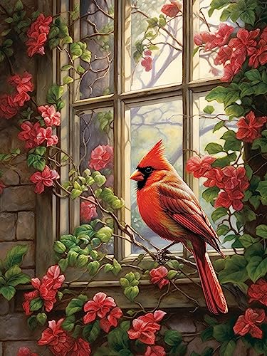 Bimkole DIY 5D Diamond Painting Zubehör Fensterbankvogel, Blume Diamant Malerei Kit Voll Runde Bohrer Malen nach Zahlen Malerei Stickerei Kreuzstich Diamond Dekoration 30X40cm von Bimkole