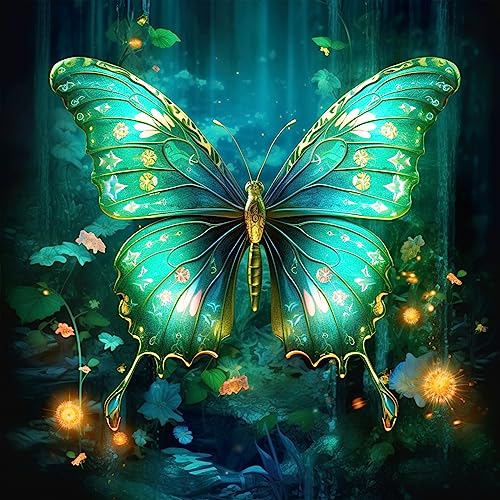 Bimkole DIY 5D Diamond Painting Zubehör Grüner Schmetterling, Tier Diamant Malerei Kit Voll Runde Bohrer Malen nach Zahlen Malerei Stickerei Kreuzstich Diamond Dekoration 30X30cm von Bimkole