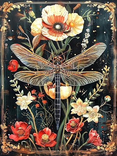 Bimkole DIY 5D Diamond Painting Zubehör Libelle, Blume Diamant Malerei Kit Voll Runde Bohrer Malen nach Zahlen Malerei Stickerei Kreuzstich Diamond Dekoration 30x40cm von Bimkole