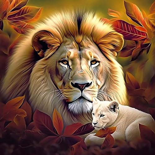 Bimkole DIY 5D Diamond Painting Zubehör Löwe Und Elefant, Tier-Tiger Diamant Malerei Kit Voll Runde Bohrer Malen nach Zahlen Malerei Stickerei Kreuzstich Diamond Dekoration 30X40 cm von Bimkole