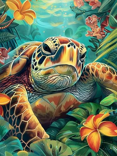 Bimkole DIY 5D Diamond Painting Zubehör Meeresschildkröte, Tier Blume Diamant Malerei Kit Voll Runde Bohrer Malen nach Zahlen Malerei Stickerei Kreuzstich Diamond Dekoration 30x40cm von Bimkole