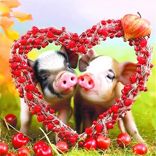 Bimkole DIY 5D Diamond Painting Zubehör Schwein mit Liebe, Tier Diamant Malerei Kit Voll Runde Bohrer Malen nach Zahlen Malerei Stickerei Kreuzstich Diamond Dekoration 30X30 cm von Bimkole