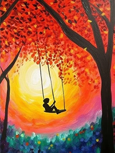 Bimkole DIY 5D Diamond Painting Zubehör Schwingen, Sonnenuntergang Baum Malerei Diamant Malerei Kit Voll Runde Bohrer Malen nach Zahlen Malerei Stickerei Kreuzstich Diamond Dekoration, (40x50 cm) von Bimkole