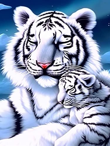 Bimkole DIY 5D Diamond Painting Zubehör Weißer Tiger, Tiere Diamant Malerei Kit Voll Runde Bohrer Malen nach Zahlen Malerei Stickerei Kreuzstich Diamond Dekoration 30X40 cm von Bimkole