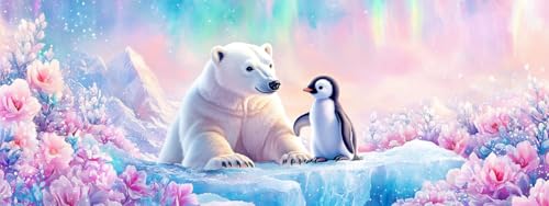 Bimkole Groß 5D Diamond Painting Kits Zubehör Bär, Tier-Pinguine Diamant Malerei Kit Voll Runde Bohrer Malen nach Zahlen Malerei Stickerei Kreuzstich Diamond Dekoration 30x80 cm von Bimkole