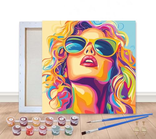 Bimkole Malen Nach Zahlen Erwachsene Gerahmt Frau Mit Lockigem Haar, Ölgemälde paint by numbers kits Sonnenbrille, Acrylfarbe Anfänger Zeichnen Malen mit Pinseln Mauer Dekor Kunst 20x20 cm Bimkole Malen Nach Zahlen Erwachsene Gerahmt Frau Mit Lockigem Haar, Ölgemälde paint by numbers kits Sonnenbrille, Acrylfarbe Anfänger Zeichnen Malen mit Pinseln Mauer Dekor Kunst 20x20 cm von Bimkole