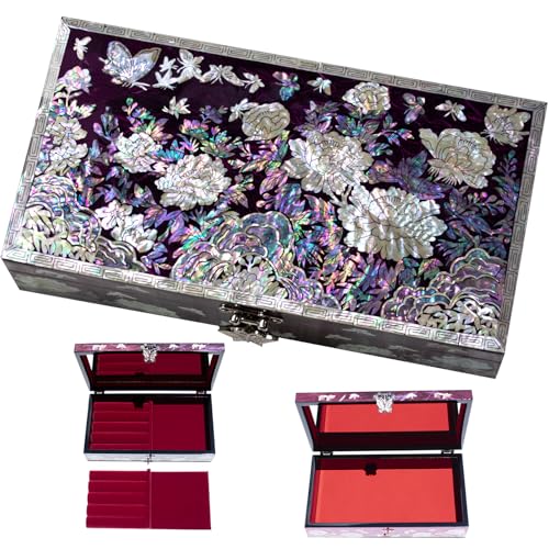 BinNADA Schmuckkästchen mit Perlmutt-Blumenmuster, lila, perfekter Schmuck-Organizer und Aufbewahrung, Vintage-Holz-Schmuckschatulle für Damen, Ohrring-Aufbewahrung, Armreif-Organizer, koreanische BinNADA Schmuckkästchen mit Perlmutt-Blumenmuster, lila, perfekter Schmuck-Organizer und Aufbewahrung, Vintage-Holz-Schmuckschatulle für Damen, Ohrring-Aufbewahrung, Armreif-Organizer, koreanische von BinNADA