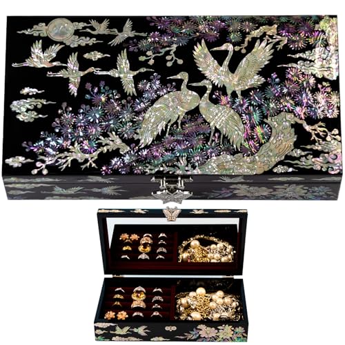 BinNADA Schmuckkästchen mit Perlmutt-Vogelmotiv, perfekter Schmuck-Organizer und Aufbewahrung, Vintage-Holz-Schmuckschatulle für Damen, Ohrring-Aufbewahrung, Armreif-Organizer BinNADA Schmuckkästchen mit Perlmutt-Vogelmotiv, perfekter Schmuck-Organizer und Aufbewahrung, Vintage-Holz-Schmuckschatulle für Damen, Ohrring-Aufbewahrung, Armreif-Organizer von BinNADA