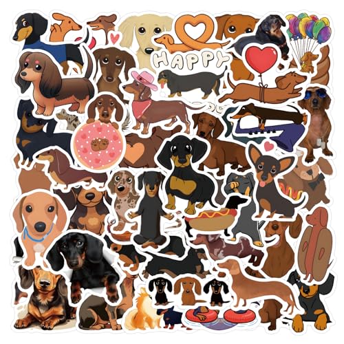 Dackel Sticker Set,60 PCS PVC Wasserdichte Aufkleber Niedliche Dachshund Dekoration für Hundeliebhaber für Laptop Handyhülle Skateboard Hundehaus Scrapbook Geschenkideen von BinPhorm