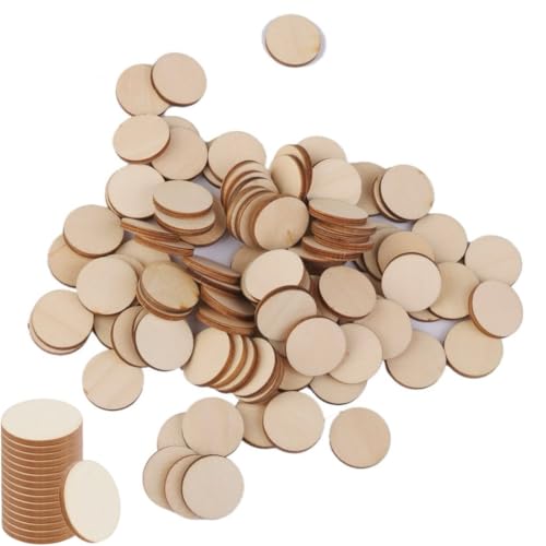 Runde Naturholzscheiben,100 PCS Unvollendete Holz Log Scheiben Holzplatte Rund zum Basteln 2.5cm Holzplättchen für DIY Handwerk Hochzeit Mittelstücke Basteln Unfinished Wood Circle Disc von BinPhorm