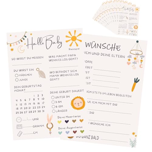 10 Stück Babyparty Spiele Karten,Babyparty Deko Junge Baby Party Spiele Gender Reveal,Baby Shower Deko Babyparty Karten zum Ausfüllen,Ideen Babyshowerparty Ratespiel Karte Babyshower Dekoration von BinXiaoQin