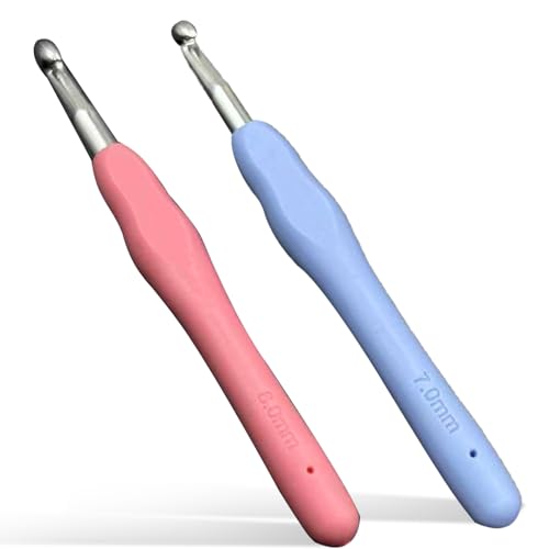 2 Stück Häkelnadeln,Häkelnadel 8mm,Häkelnadel 7mm,Bunt Griff Häckelnadeln Set,Häkelnadel,Häkelnadeln Crochet Hook,Ergonomische Frame für Anfänger und Häkelgarn,aus Kunststoff Komfortgriff,Häkelset von BinXiaoQin