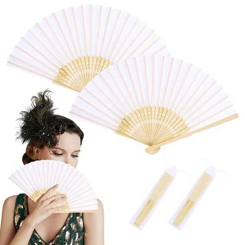 2 Stück Handfächer Faltbare Fächer,Hand Fan Klein,Sauna Fächer Weiß,Folding Fecher Damen,Fächer Hochzeit,Chinesische Handheld Faltfächer,für Sommer Abkühlung,Hochzeite Bevorzugung,Aufführung und Deko von BinXiaoQin
