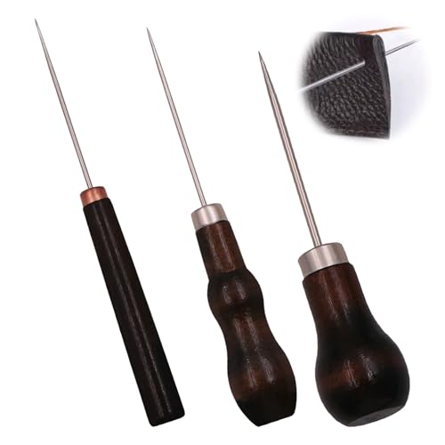 3 Stück Ahle Werkzeug,Prickelnadel Wooden,Holzgriff Ledernadel,Ahle Nähen Holz,Awl für Lederhandwerk Making,Sattlernadel Leder Nähzeug,Handwerk Prikelnadeln Set,DIY Tools mit Leather zum Praktisches von BinXiaoQin