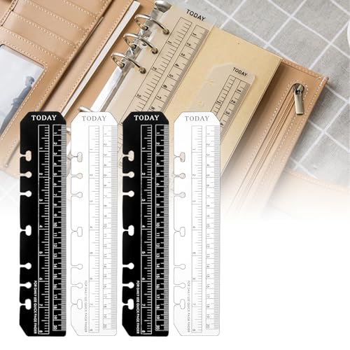 4-Stück A5 Lineal Lesezeichen 20cm aus Schwarz für 6-Loch-Ordner Notizbücher Transparent mit Skalierung Ideal für Büro Schule DIY als Praktischer Buchzeichen-Maßstab und Seitenmarker für Organizer von BinXiaoQin