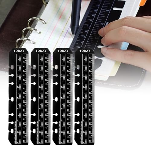 4-Stück A5 Lineal Lesezeichen 20cm aus Schwarz für 6-Loch-Ordner Notizbücher Transparent mit Skalierung Ideal für Büro Schule DIY als Praktischer Buchzeichen-Maßstab und Seitenmarker für Organizer von BinXiaoQin